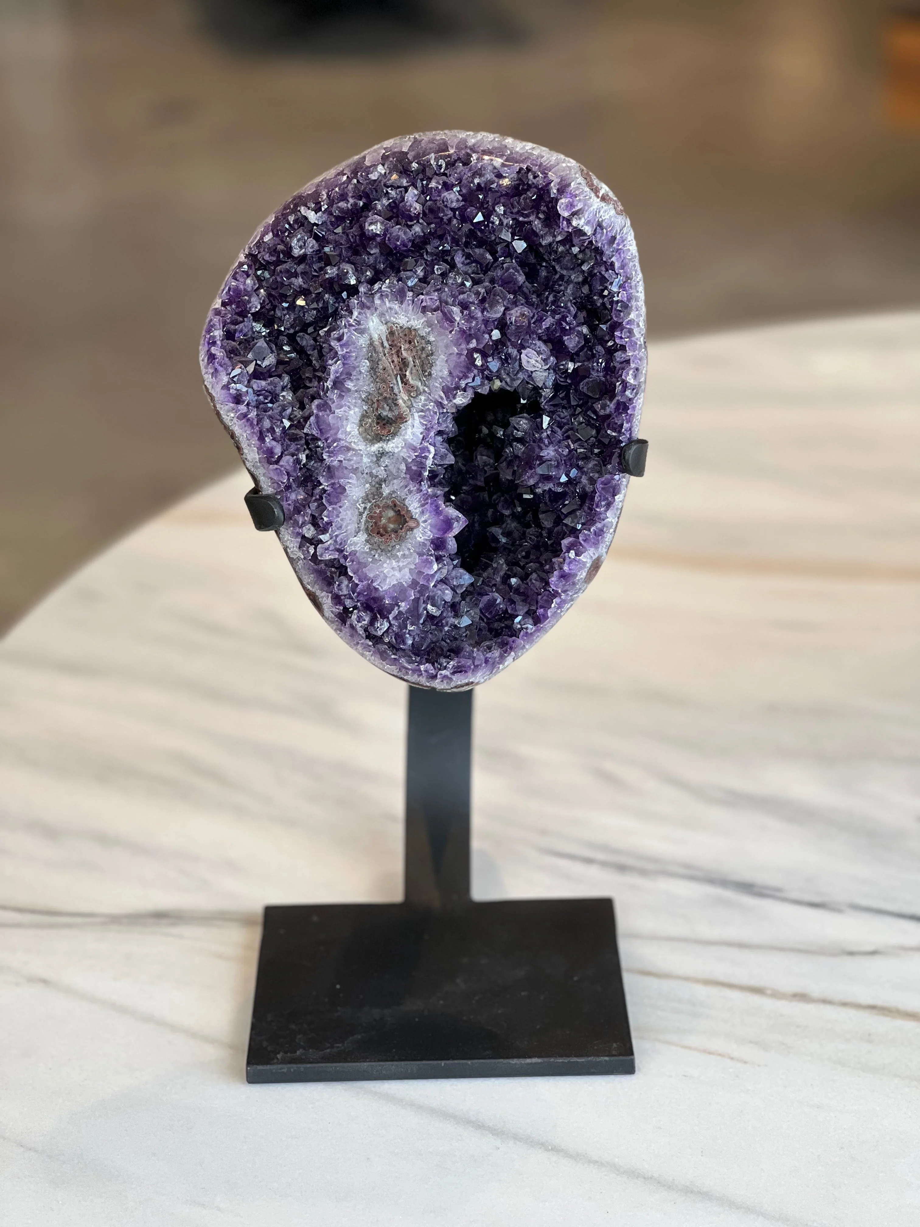 Amethyst with Stalactite Eyes on Stand - Image 3