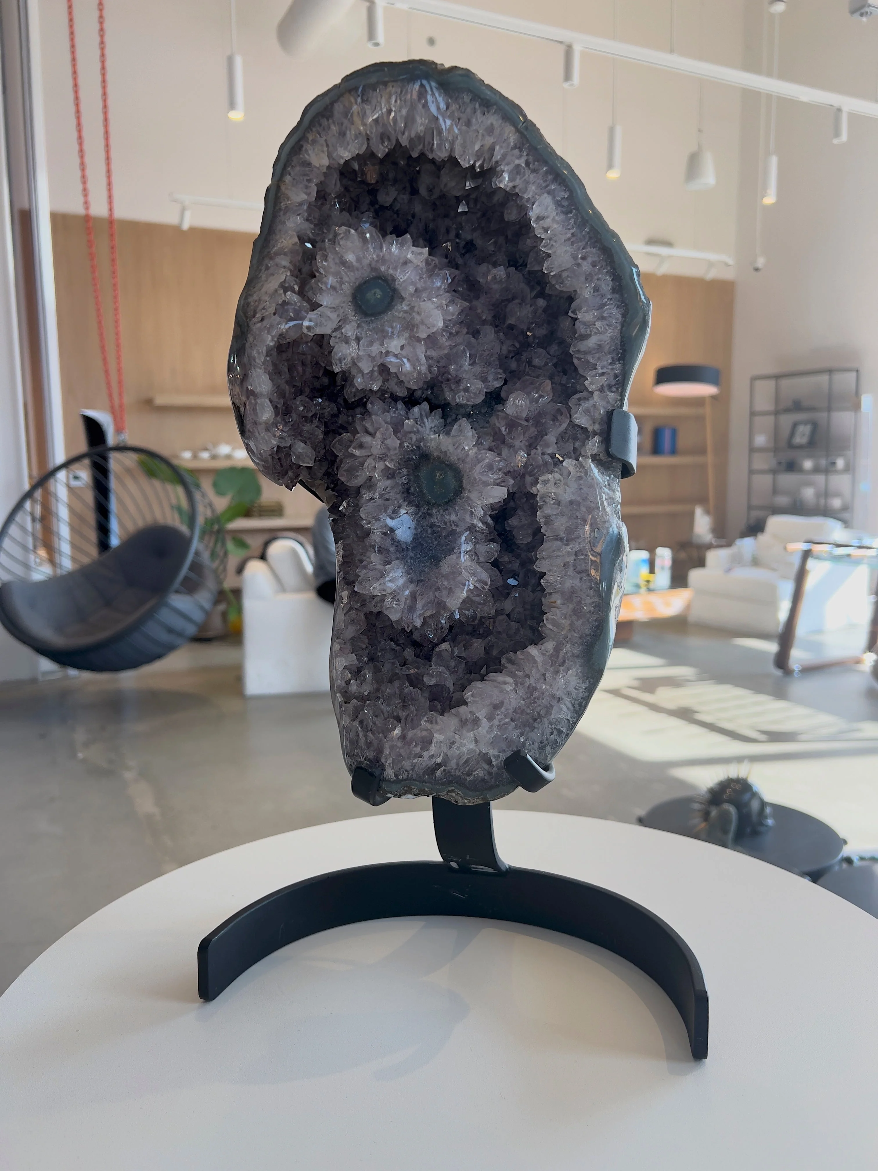 Amethyst with Stalactite Eyes on Stand - Image 3